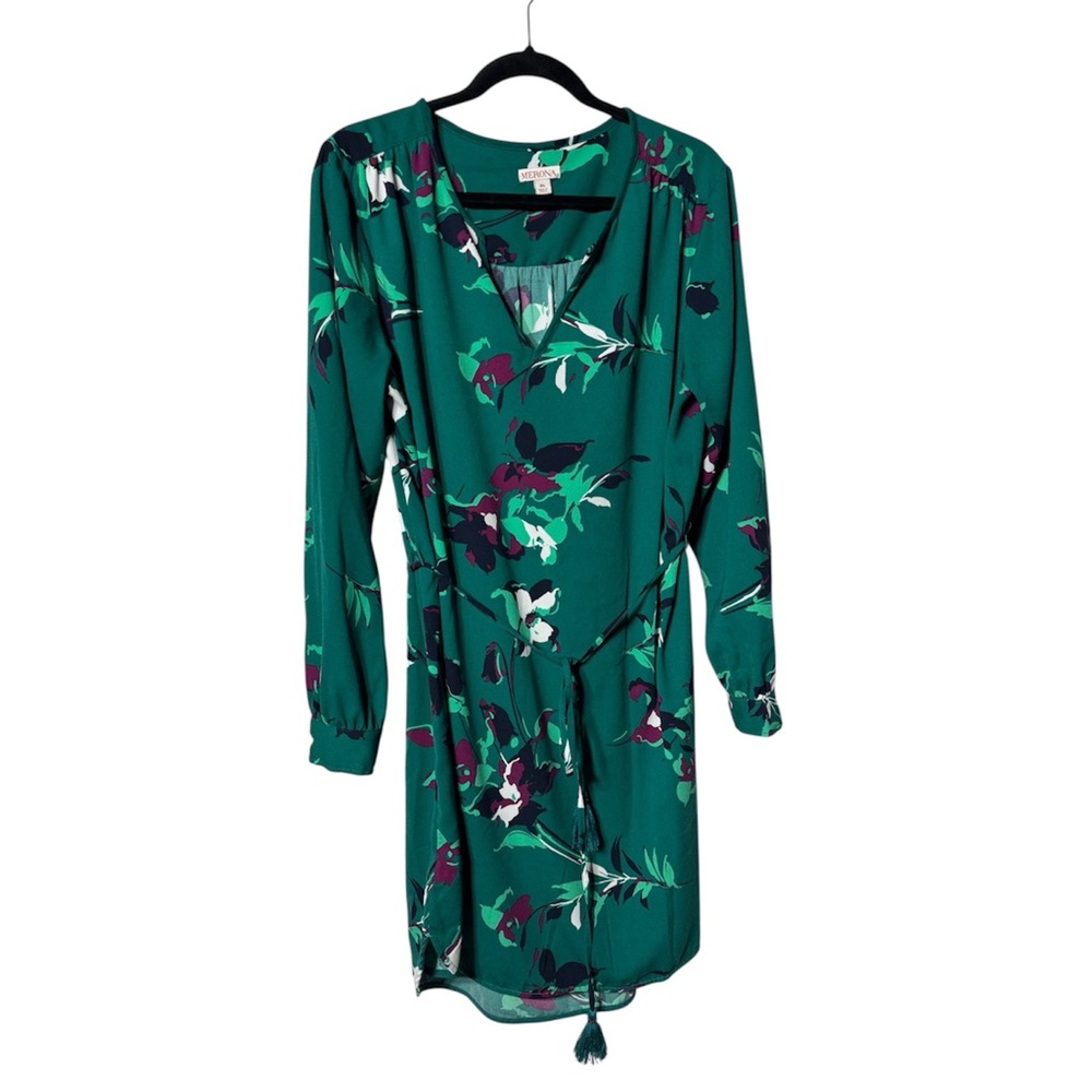 Merona Jewel Green Tie Front Sheath Dress with Long Sleeves